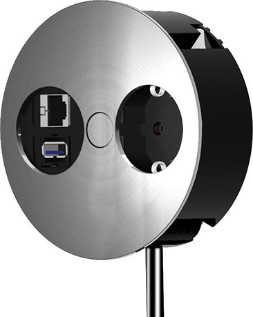 Anschlussmodul wird in Tischplatte eingelassen